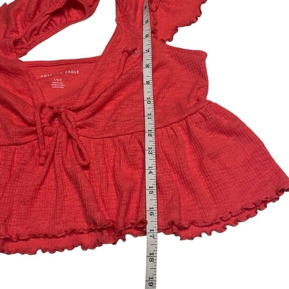 American Eagle Bright Coral V Neck Keyhole Top - L - Picture 7 of 8